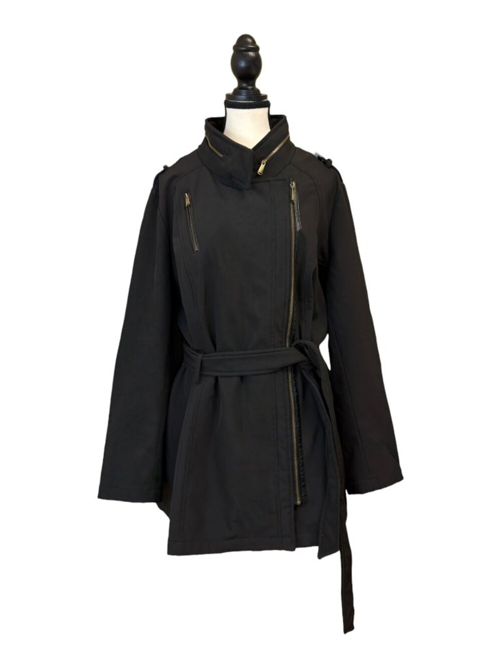 Michael Kors Black Belted Trench Coat with Gold-tone Hardware (1X)
